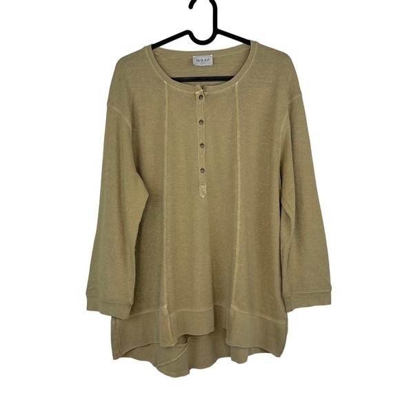 Wrap London Hemp Blend Henley Style Asymmetrical Elbow Patch Top Size 10 - Picture 1 of 8